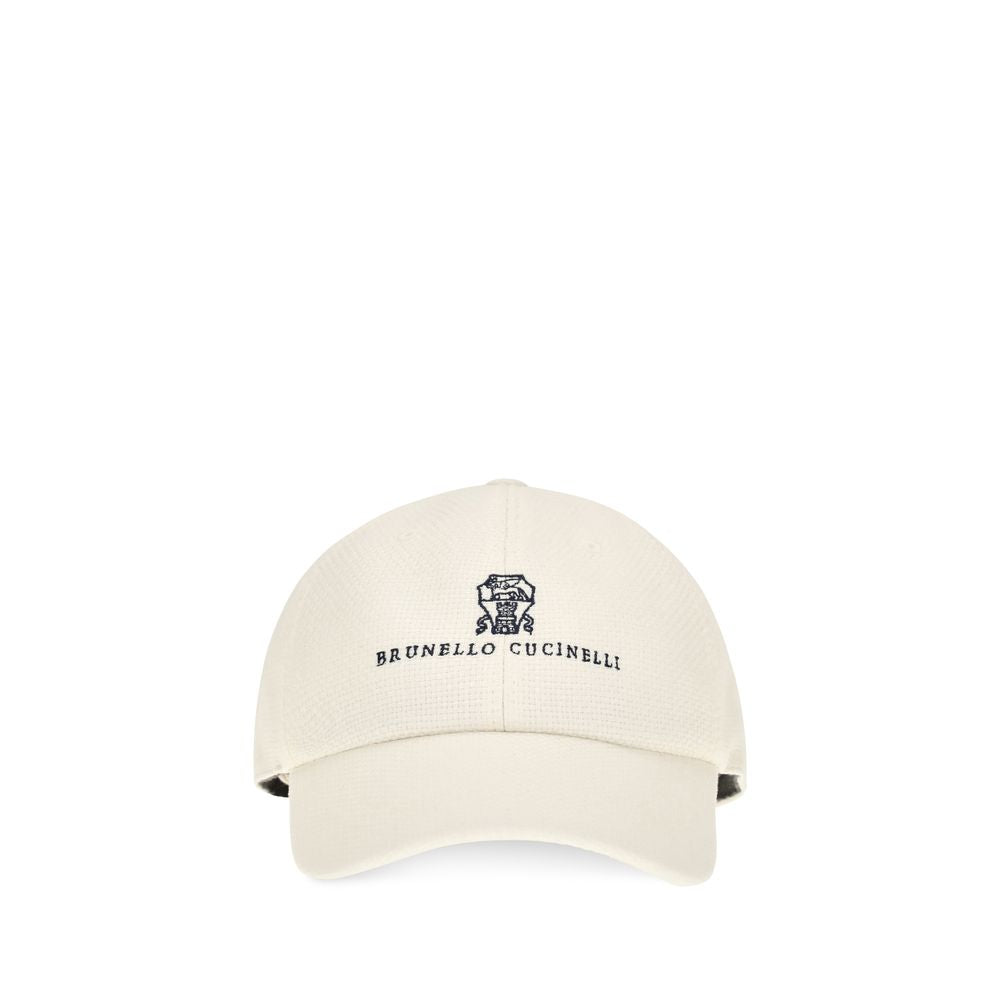 Brunello Cucinelli White Silk Baseball Cap