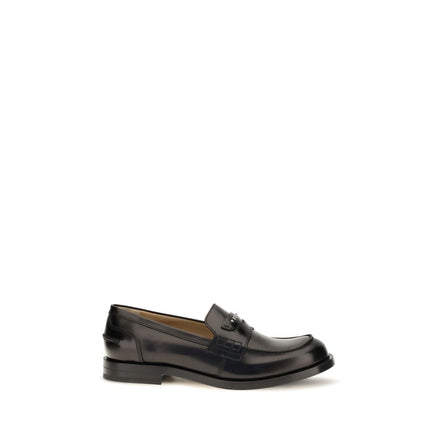 Fendi Black Leather Slip-On Loafers