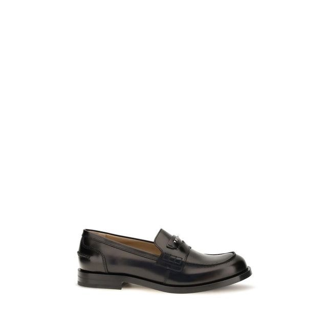 Fendi Black Leather Slip-On Loafers