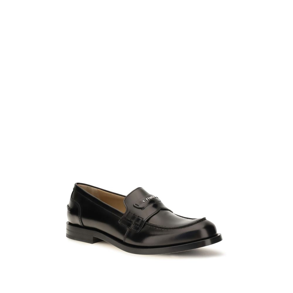 Fendi Black Leather Slip-On Loafers