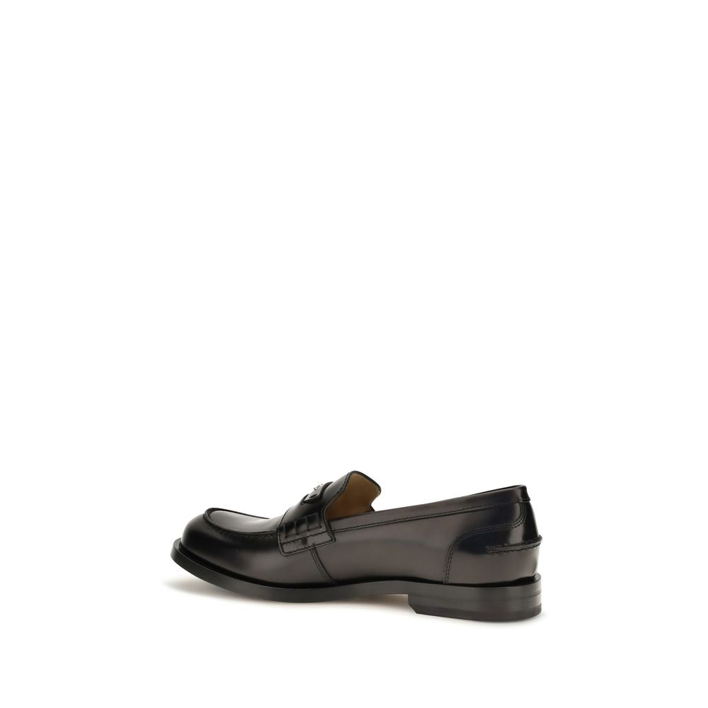 Fendi Black Leather Slip-On Loafers