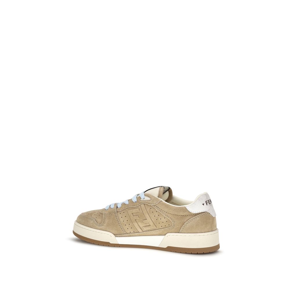 Fendi Beige Calf Leather Athletic Sneakers