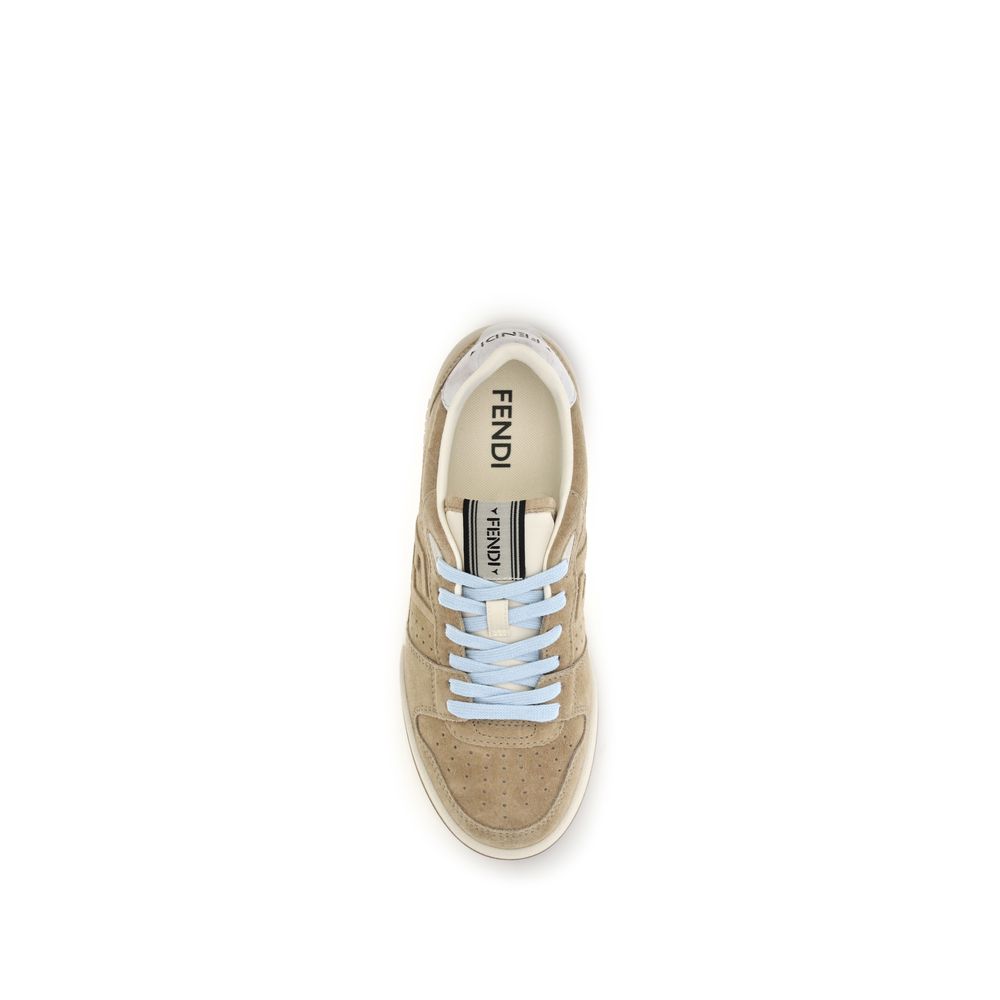 Fendi Beige Calf Leather Athletic Sneakers