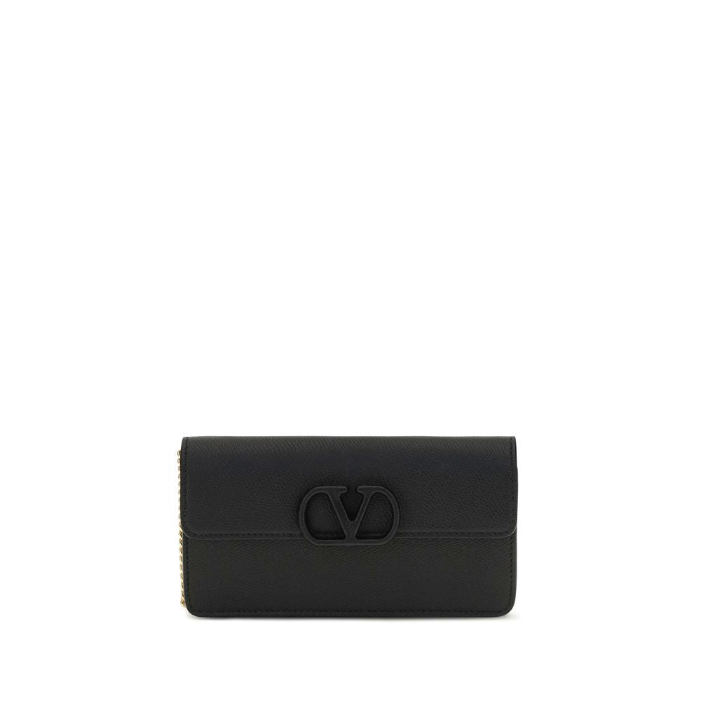 Valentino Garavani Black Leather Chain Wallet