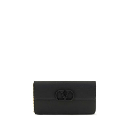 Valentino Garavani Black Leather Chain Wallet
