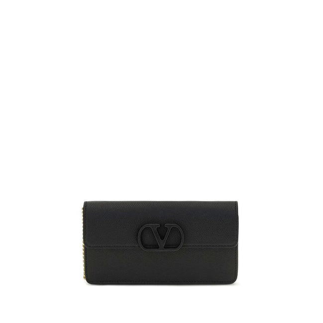 Valentino Garavani Black Leather Chain Wallet