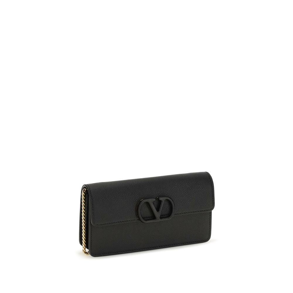 Valentino Garavani Black Leather Chain Wallet