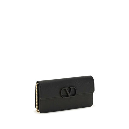 Valentino Garavani Black Leather Chain Wallet