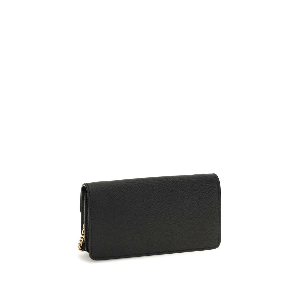 Valentino Garavani Black Leather Chain Wallet
