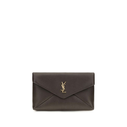 Saint Laurent Brown Lambskin Clutch Bag