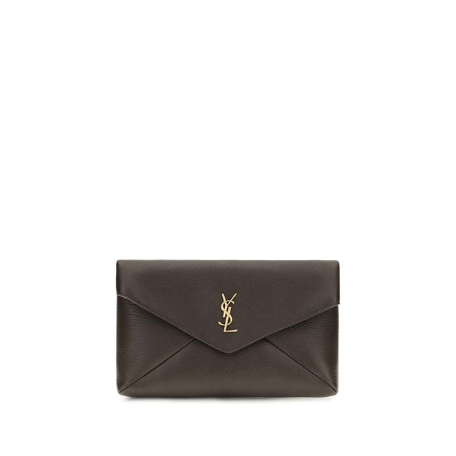 Saint Laurent Brown Lambskin Clutch Bag