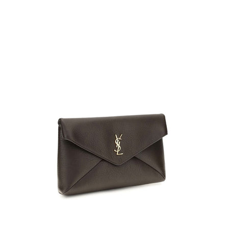 Saint Laurent Brown Lambskin Clutch Bag