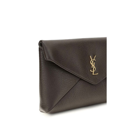 Saint Laurent Brown Lambskin Clutch Bag
