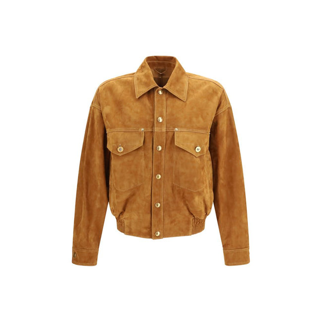 Versace Brown Lamb Ovis Aries Aries Leather Jacket