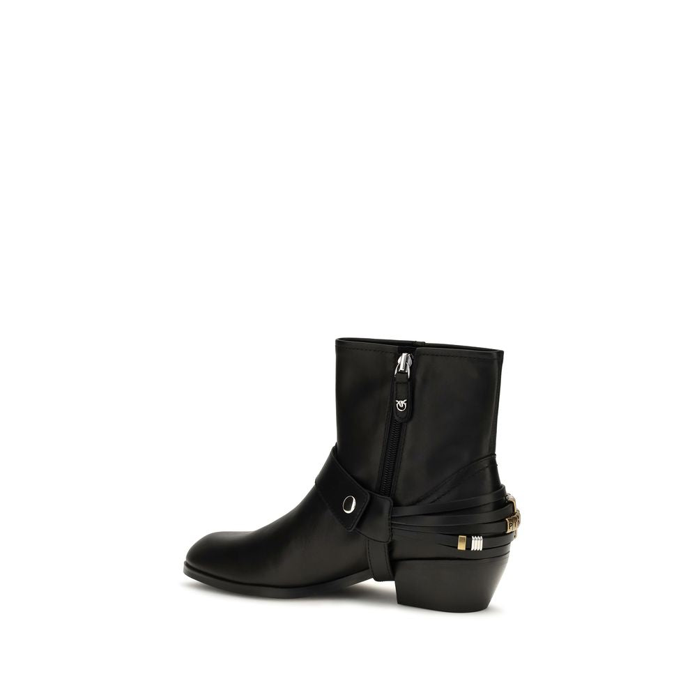 PINKO Black Leather Ankle Boots