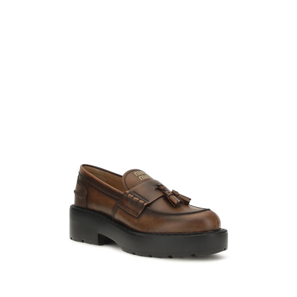 Miu Miu Brown Leather Platform Loafers