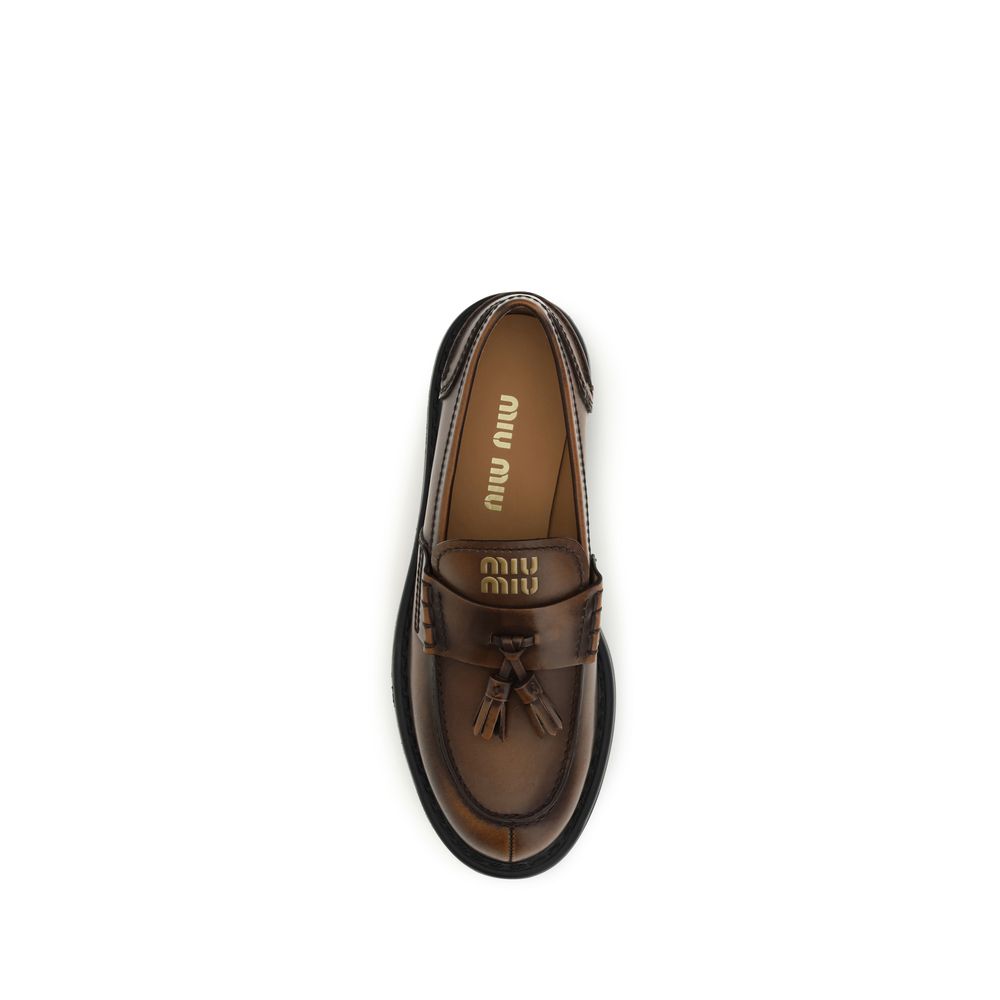 Miu Miu Brown Leather Platform Loafers