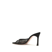 Amina Muaddi Black Cotton Stiletto Heel Sandals