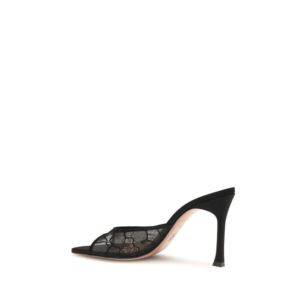 Amina Muaddi Black Cotton Stiletto Heel Sandals