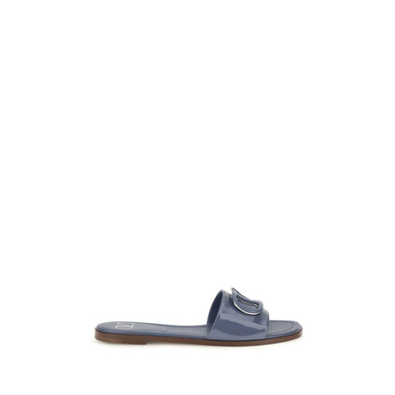 Valentino Garavani Blue Leather Flat Sandals