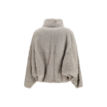 Brunello Cucinelli Gray Faux Fur Full-Length Jacket