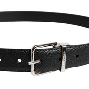Dolce & Gabbana Black Calf Leather Classic Silver Buckle Belt