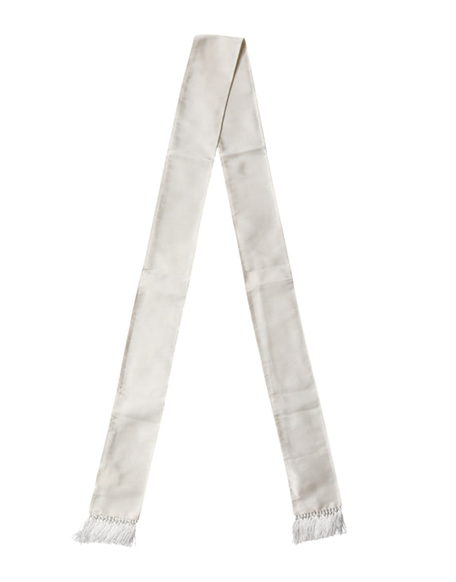 Dolce & Gabbana White Satin Silk Fringed Stole Scarf