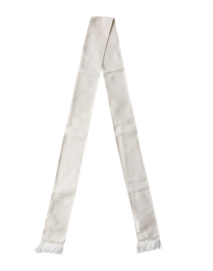 Dolce & Gabbana White Satin Silk Fringed Stole Scarf