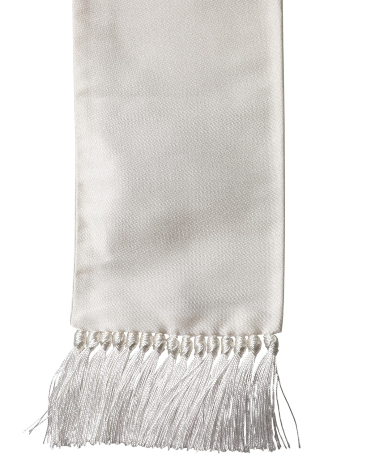 Dolce & Gabbana White Satin Silk Fringed Stole Scarf