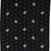 Dolce & Gabbana Black Silk DG Logo Men Fringed Shawl Scarf
