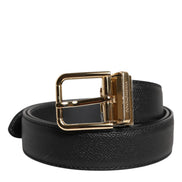 Dolce & Gabbana Black Grained Leather Gold Metal Buckle Belt
