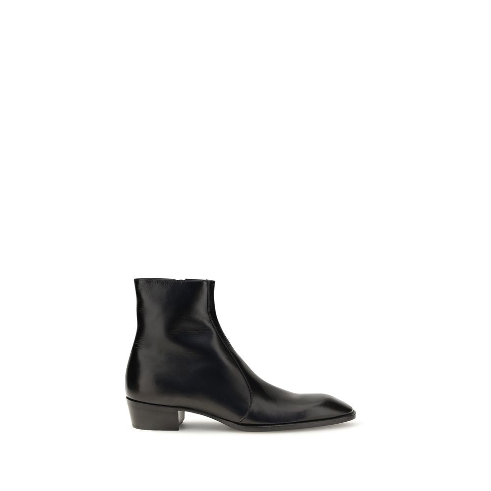 Saint Laurent Black Calf Leather Ankle Boots