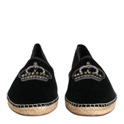 Dolce & Gabbana Black Embellished Crown Flat Espadrilles