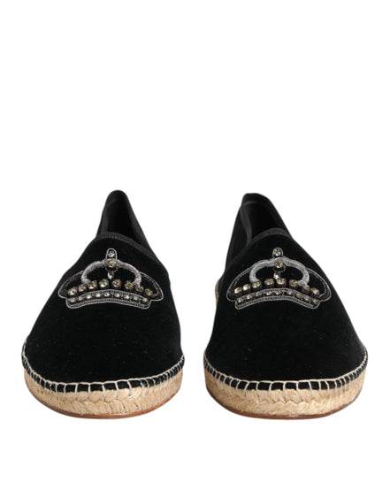 Dolce & Gabbana Black Embellished Crown Flat Espadrilles