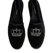 Dolce & Gabbana Black Embellished Crown Flat Espadrilles