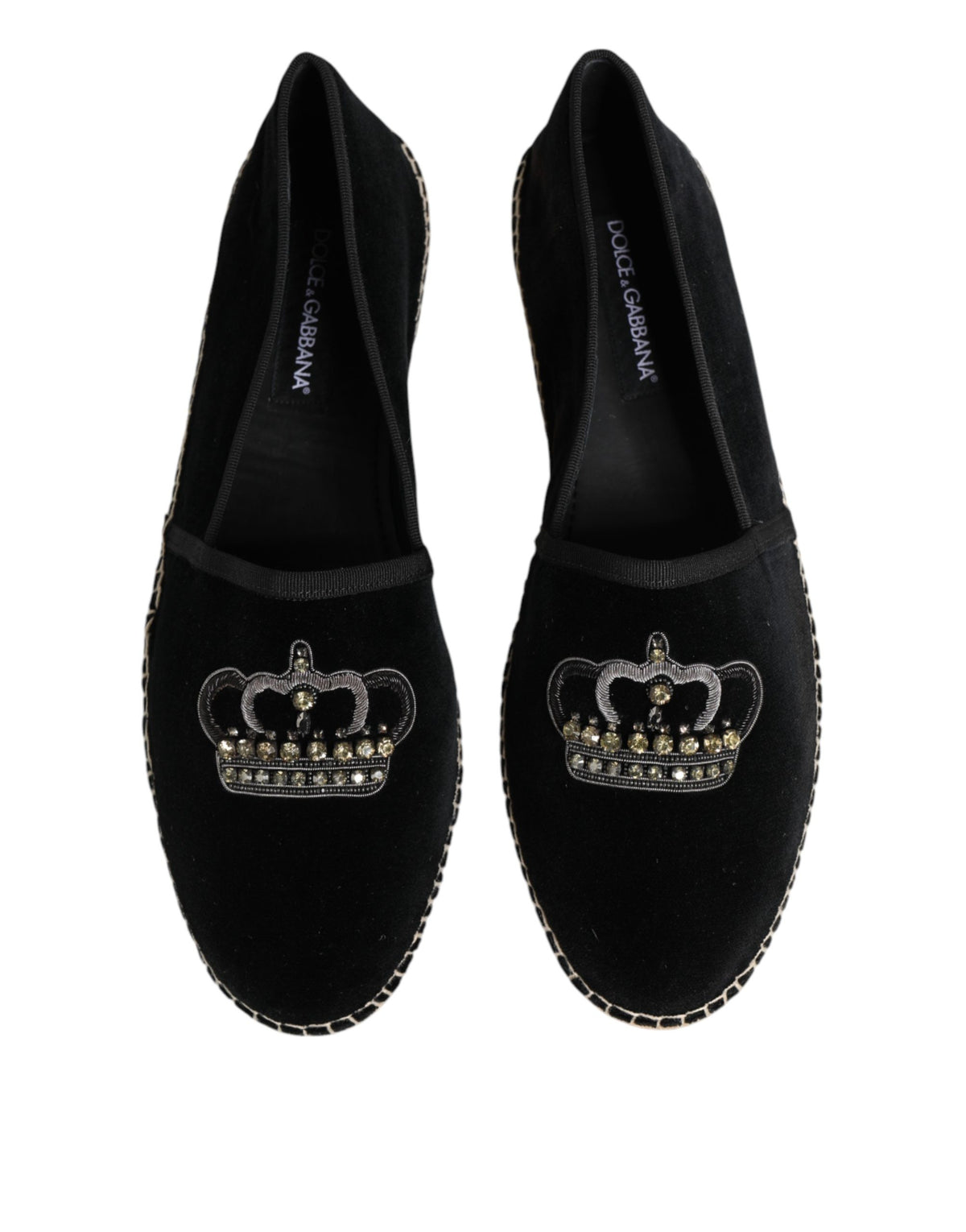 Dolce & Gabbana Black Embellished Crown Flat Espadrilles