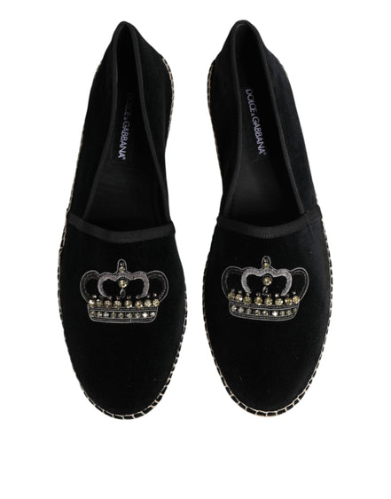Dolce & Gabbana Black Embellished Crown Flat Espadrilles