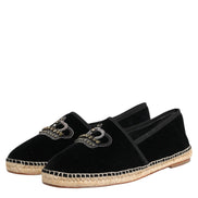 Dolce & Gabbana Black Embellished Crown Flat Espadrilles