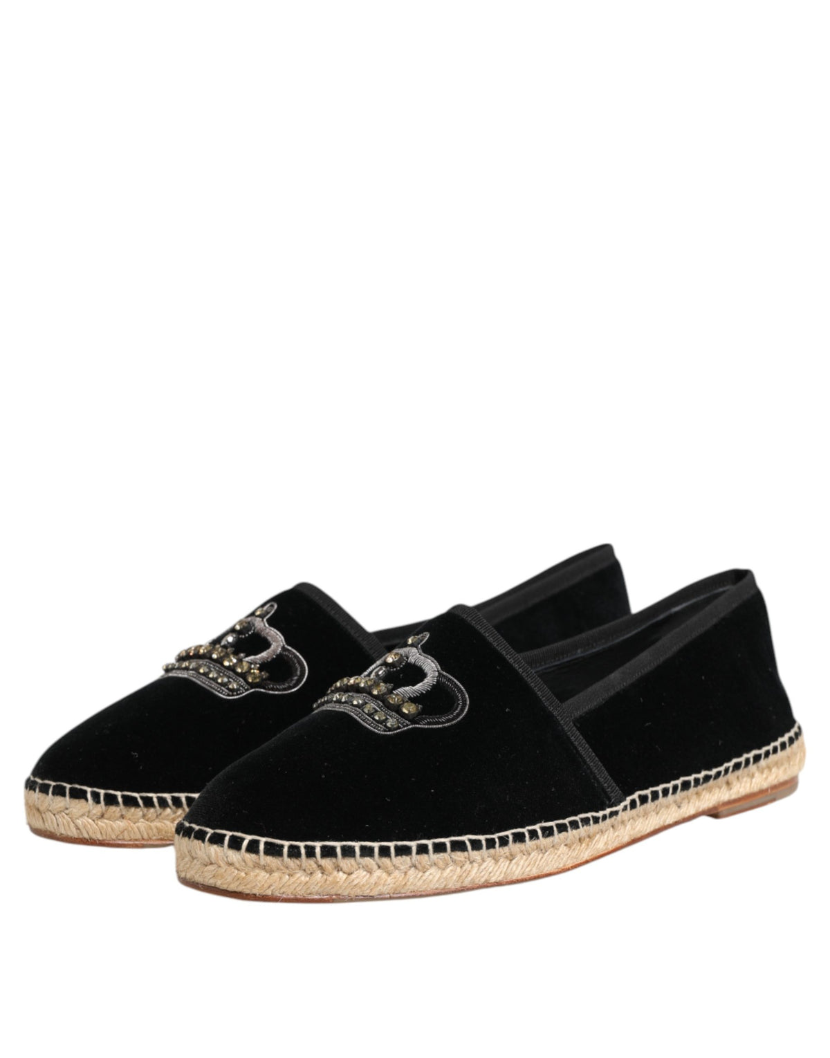 Dolce & Gabbana Black Embellished Crown Flat Espadrilles