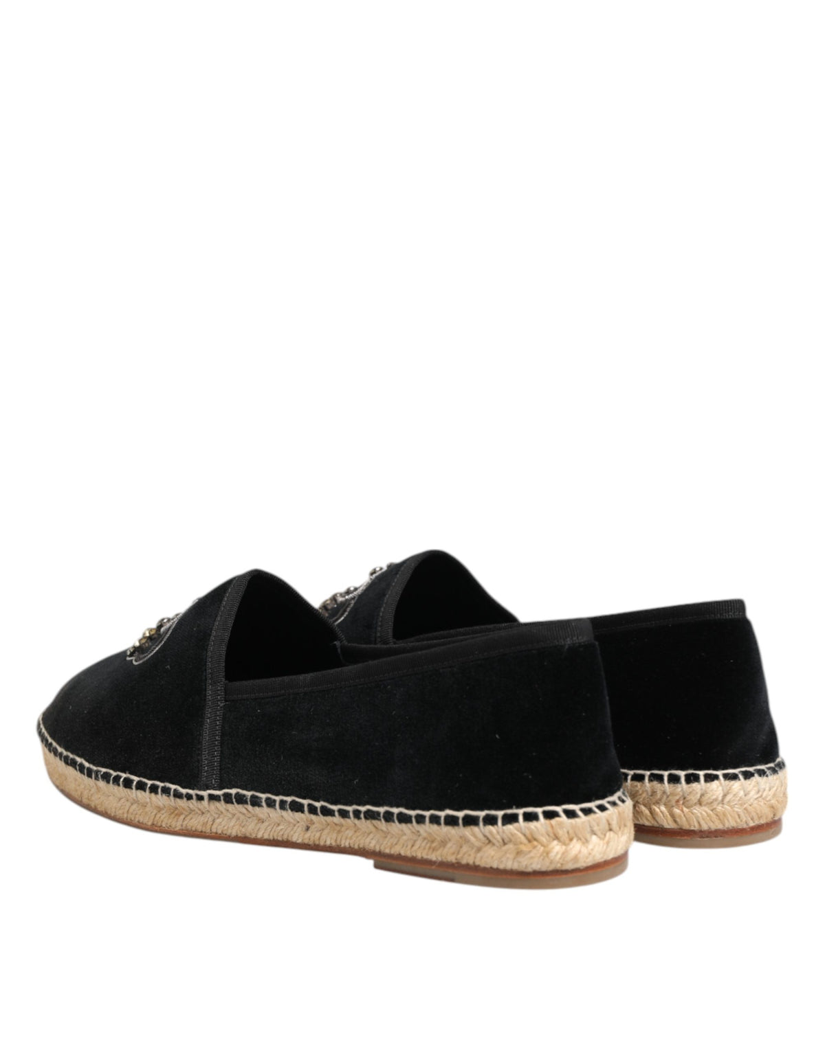 Dolce & Gabbana Black Embellished Crown Flat Espadrilles
