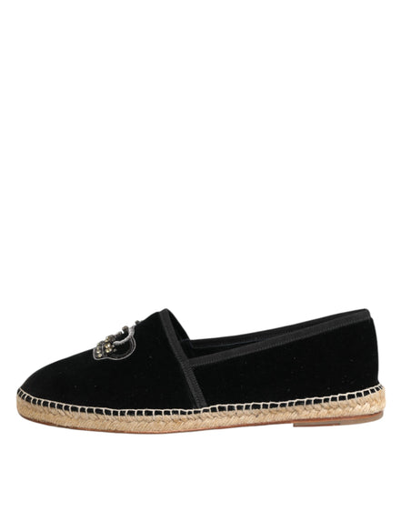 Dolce & Gabbana Black Embellished Crown Flat Espadrilles
