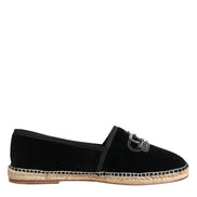 Dolce & Gabbana Black Embellished Crown Flat Espadrilles