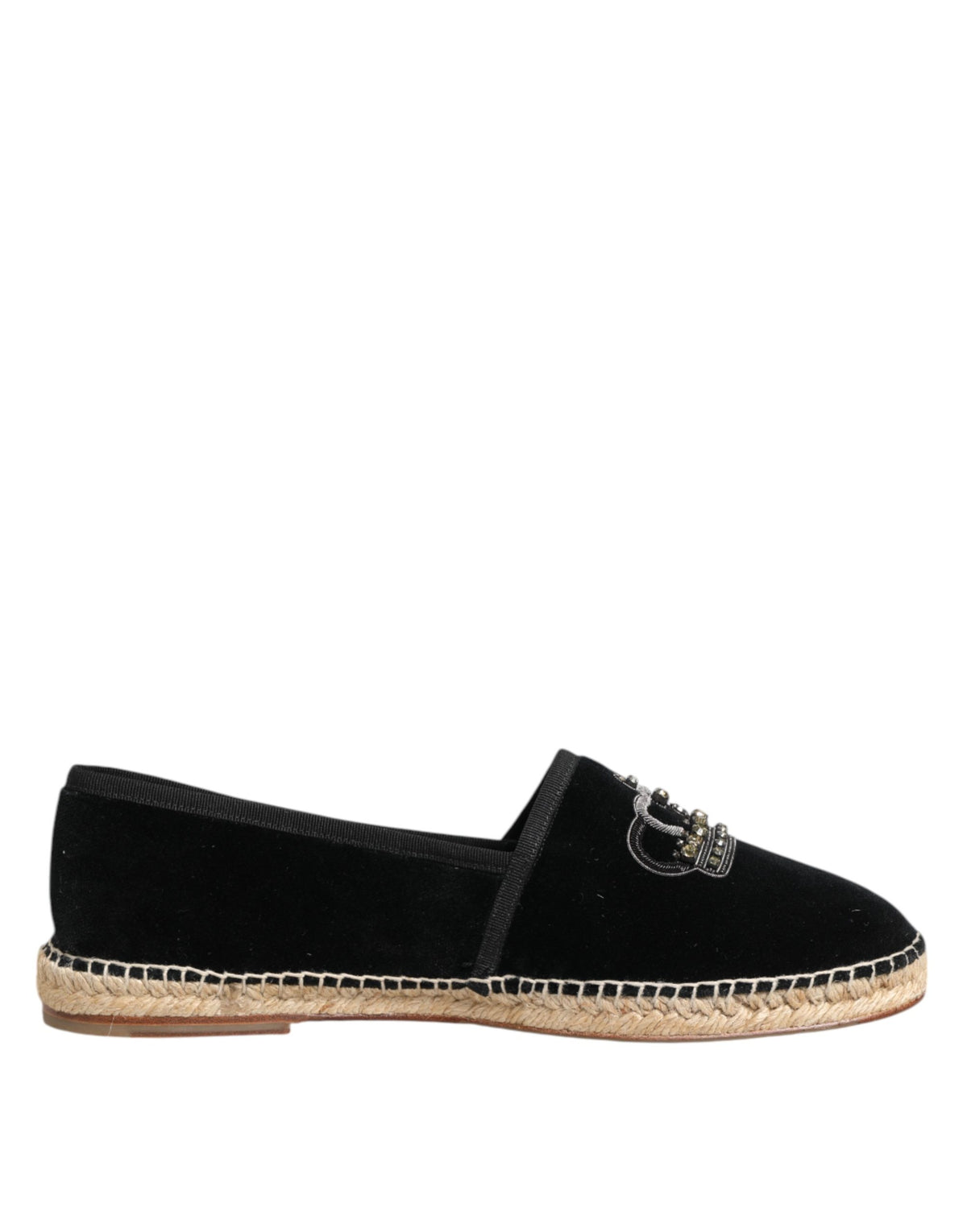 Dolce & Gabbana Black Embellished Crown Flat Espadrilles