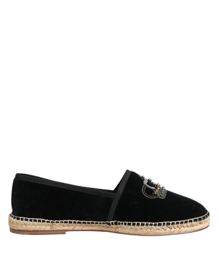 Dolce & Gabbana Black Embellished Crown Flat Espadrilles