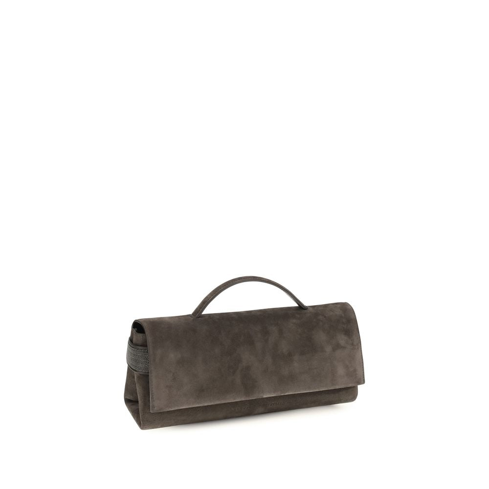 Brunello Cucinelli Brown Suede Leather Handbag