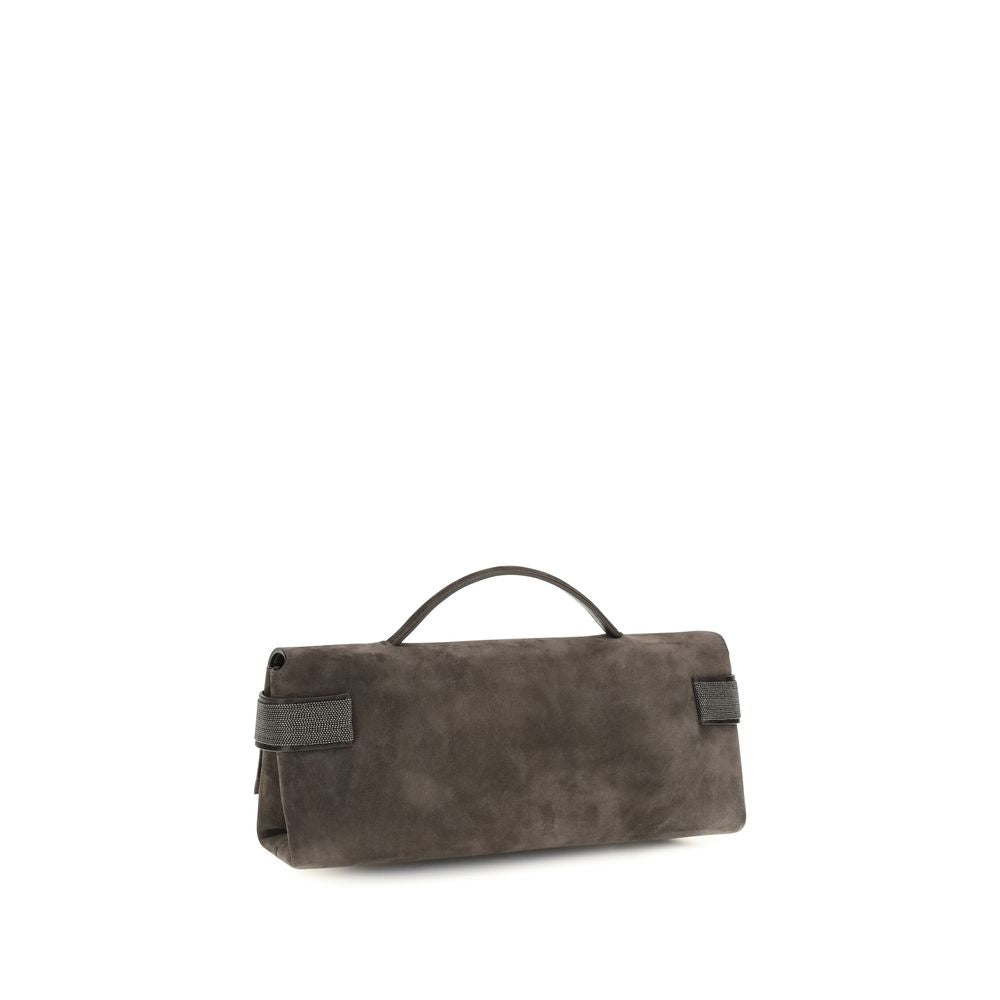 Brunello Cucinelli Brown Suede Leather Handbag