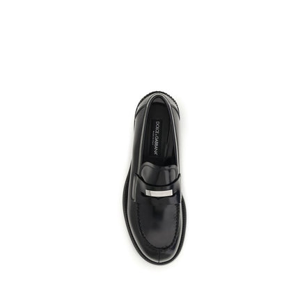 Dolce & Gabbana Black Calf Leather Slip-On Loafers