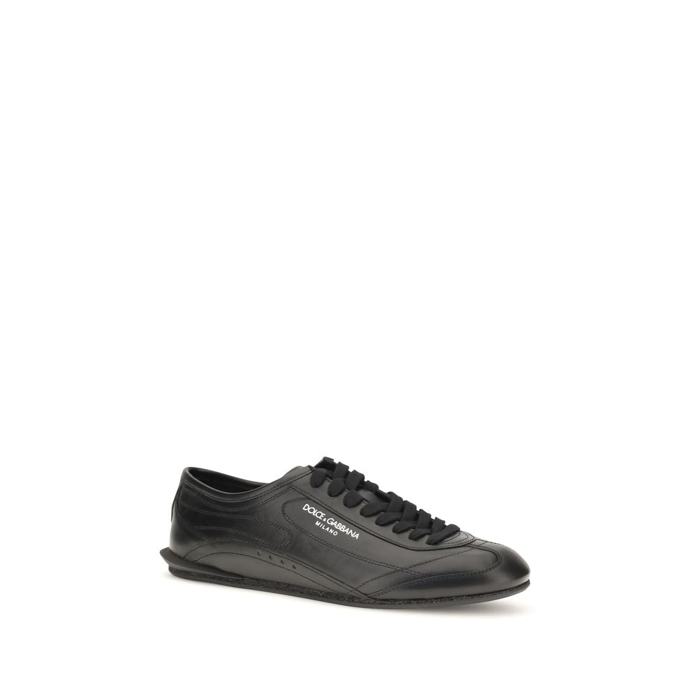 Dolce & Gabbana Black Calf Leather Low Top Sneakers