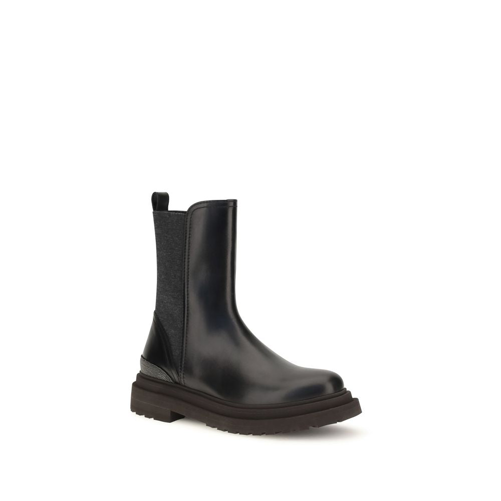 Brunello Cucinelli Black Calf Leather Chelsea Boots