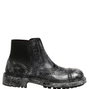 Dolce & Gabbana Black Gray Leather Chelsea Boots
